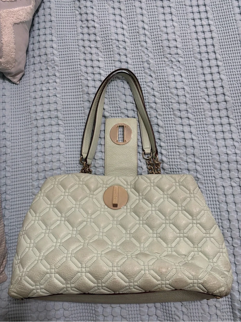 Kate Spade Quilted Mint Green Leather Tote with Turn-Lock
